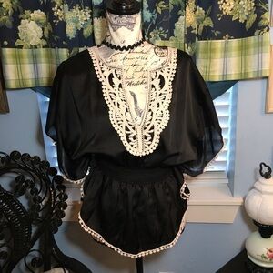 Fun & Flirt bar wing lace overlay satin top